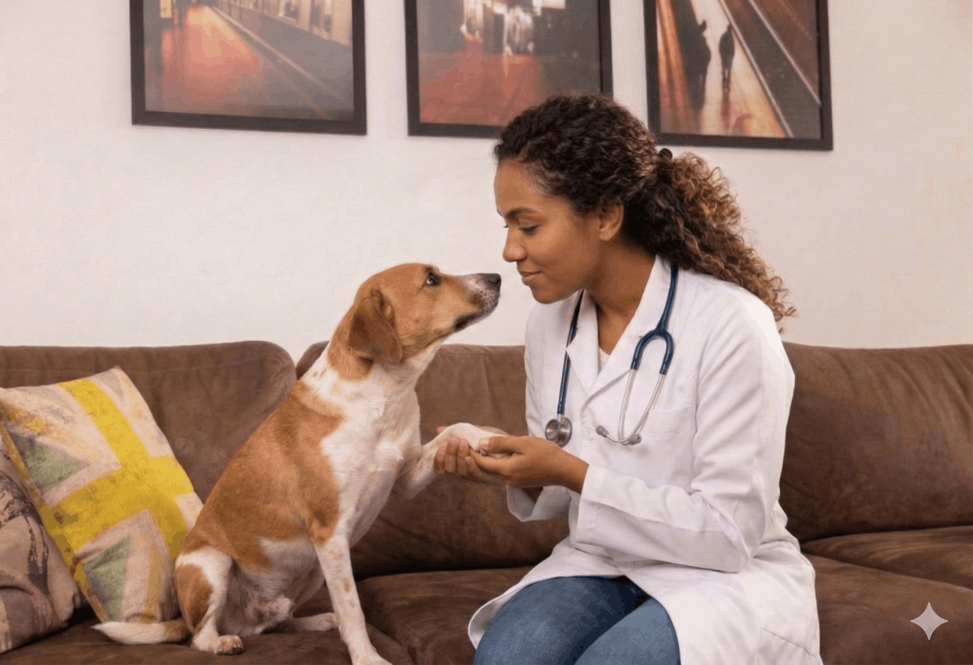 Veterinária com cachorro